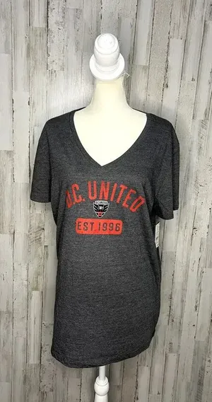 NWT Women's D.C. United V-Neck‎ T-Shirt Gray 2XL Short Sleeve Casual MLS thumbnail 1