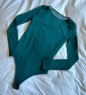 Abercrombie & Fitch Women Long-Sleeve Mesh Crew Bodysuit Teal Green thumbnail 1