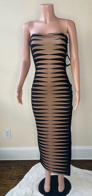 Brand New! Brown & Black Bodycon Ankle-Length Dress | Size M thumbnail 1