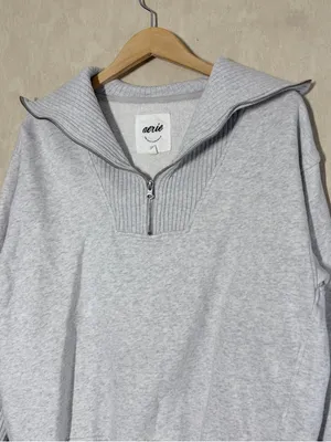 aerie Women’s Down To Earth Quarter-Zip Sweatshirt Oversized Pullover in Gray XS thumbnail 4