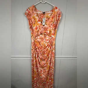 NWT AFRM Anthropologie Lizette Coral Floral Cutout Slinky Maxi Dress 2X Boho thumbnail 6