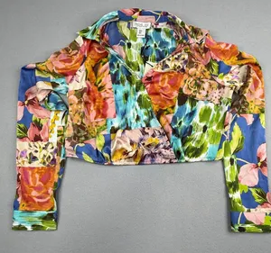 Rachel Zoe NWT Floral Patchwork Crop Blouse Small Long Sleeve Multicolor thumbnail 1