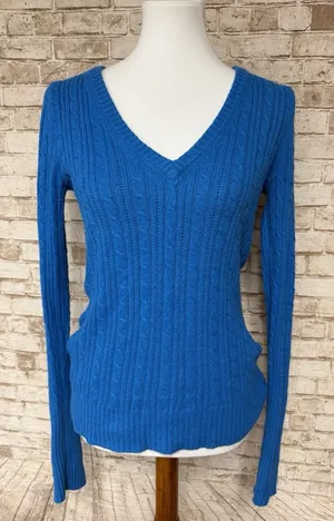 American Eagle Sweater Womens M Blue Cable‎ Knit Babydoll Bella Swan Y2K thumbnail 1