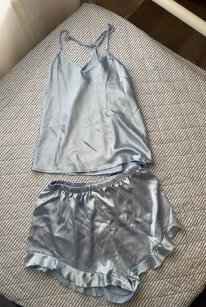Shein Pajama Set Satin Blue thumbnail 1