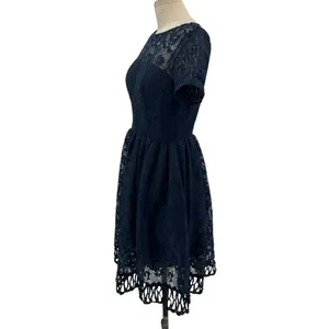 Chi Chi London‎ Sheridan Dress Navy Blue Embroidered Short Sleeve UK 12 US 8 thumbnail 8