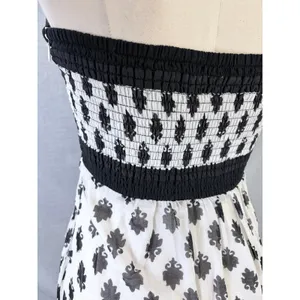 Maeve Anthropologie Black White Damask Medallion Strapless‎ Smocked Midi Dress M thumbnail 7