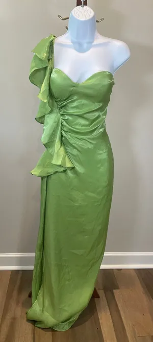 Bella Barnett One‑Shoulder Long Dress Size L Green Shimmer New With Tag thumbnail 1
