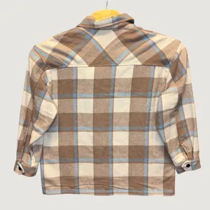 1919 | HFX Plaid Wool Blend Flannel Shacket Shirt Jacket Tan Blue Small‎ thumbnail 2