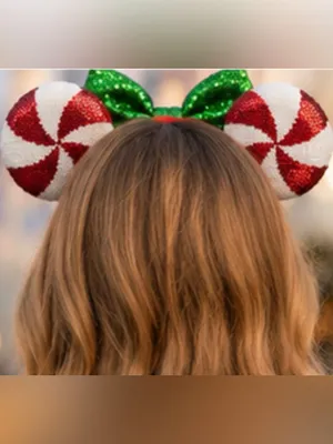 Disney Red Sequin Ears Headband with Green Bow and White & Red Peppermint Ears thumbnail 7