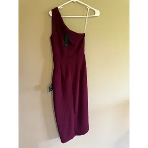 Lulus One Shoulder Midi Dress Burgundy Wine Skirt‎ Cocktail Wedding Guest XS thumbnail 2