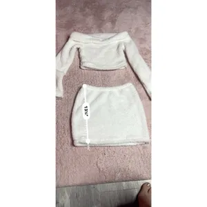 Hot 2Pcs Women Plush‎ Faux Fur Tops Short Warm Blouse Skirt Suit Size M Bin12 thumbnail 8