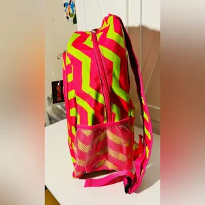 Cute green and hot pink chevron pattern full size Backpack school work bag thumbnail 3