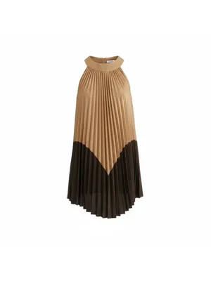 Free People Pleated Love Metallic Mini Dress Gold Brown Large‎ NWT thumbnail 2