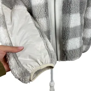 Abercrombie Sherpa Check Fleece Plaid Full Zip Jacket Coat Gray and White Size Medium thumbnail 4