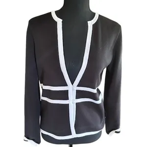 G Knitwear Contrast Trim Cardigan Blazer Black White Small thumbnail 2