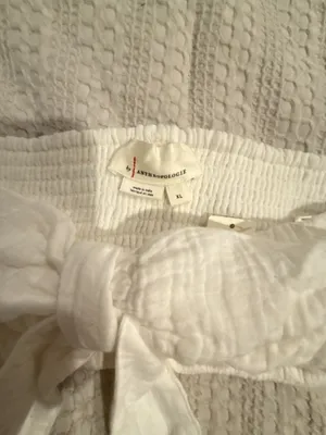 By Anthropologie White Smocked Tie Front Bandeau Crop Top XL thumbnail 2