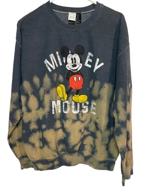 Disney Mickey Mouse Gray Tie‎ Dye Pullover Crewneck Sweatshirt Women's Medium thumbnail 1