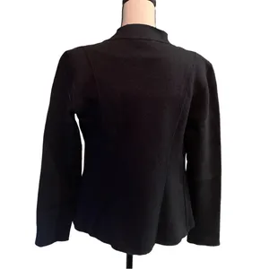EILEEN FISHER Jacket Size Small Black Boiled Wool Leather Buckle Accent Women’s thumbnail 2
