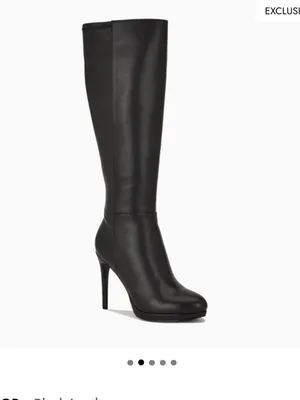 Quizme Platform Leather Boots Black Stiletto Heel Boots with Zipper thumbnail 2