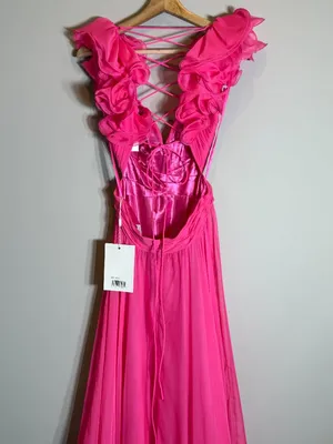 Mac Duggal Ruffle Tiered Cut-Out Chiffon Gown Womens 4 Hot Pink Formal 67911 NWT thumbnail 12