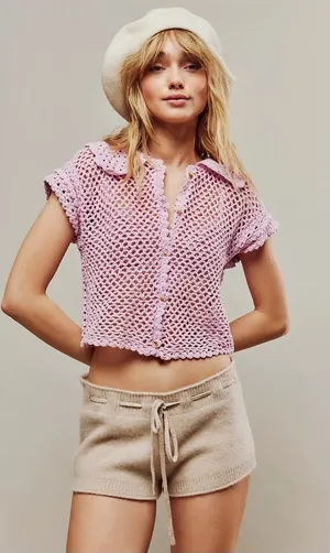 Free People Lily Pink Crochet Top thumbnail 1
