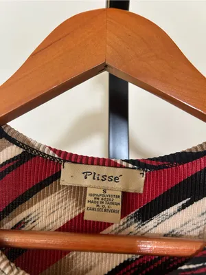 Vintage 90s Y2K Plisse Stretch Crepe Crinkle Textured Tank Top Striped Red Small thumbnail 3