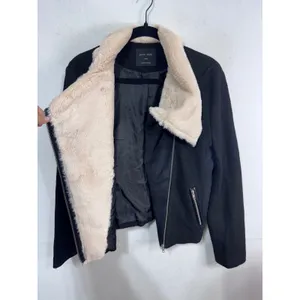 Love Tree Faux Fur Trim Biker Jacket Women Large Black‎ Moto Asymmetrical Zip thumbnail 5