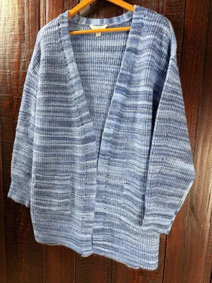 Time & Tru Cozy Blue Open-Front Knit Cardigan Sweater Medium thumbnail 2