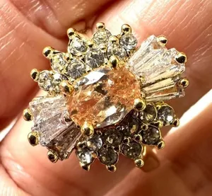 Gold tone rhinestone ring thumbnail 1