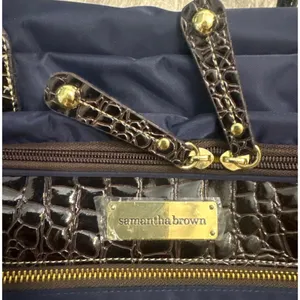 Samantha Brown Navy Brown Croc Embossed Drop Bottom Weekender‎ Travel Bag NEW thumbnail 2