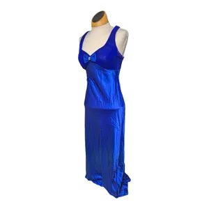 Vtg 1990s Zum Zum Blue Velvet Bow Accent Satin Skirt Maxi Prom Dress 3 4 thumbnail 2