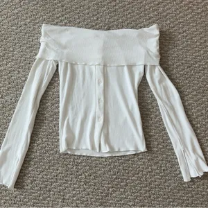Princess Polly White Ribbed Off-Shoulder Top thumbnail 3