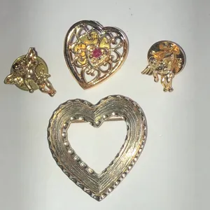 Gold Tone Heart Pin and Angel Pins Set thumbnail 2