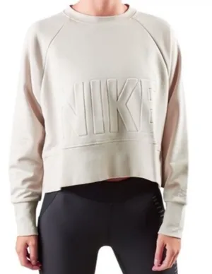 New Nike Women's Cream Crewneck Sweatshirt with Embossed Logo Size S thumbnail 1