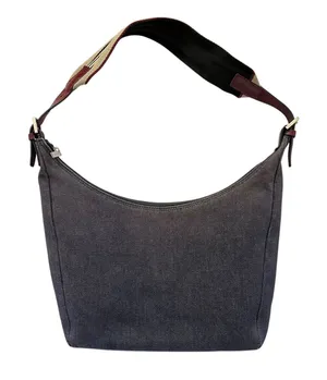 Burberry Vintage Y2K Denim Blue Icon Stripe Leather Strap Hobo Shoulder Bag thumbnail 1