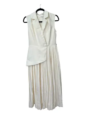 Commense Sleeveless Belted Pleated Blazer Maxi Dress Beige Size Small NWT thumbnail 5