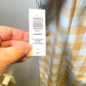 Aritzia Sunday Best NWT Shimmer Plaid Mini Bodycon Dress Blue Taupe Size 10‎ thumbnail 6