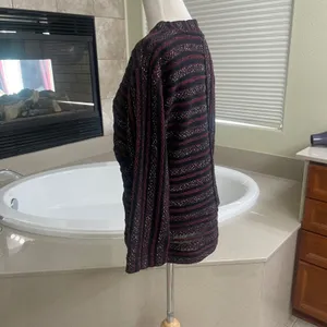 Anthropologie Akemi + Kin Burgundy Black Metallic Striped Sweater size Small thumbnail 3