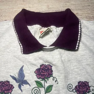 VTG 90s Nutmeg Collared T-Shirt Floral‎ Butterfly Top Womens L Cottagecore USA thumbnail 6