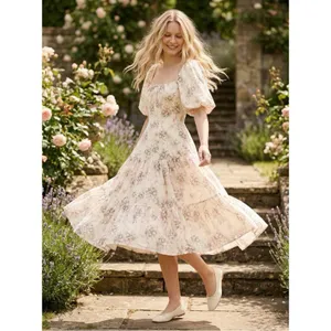 Selkie Coquette Fairytale Princess Floral Puff Sleeve Midi Day Dress Size Medium thumbnail 12