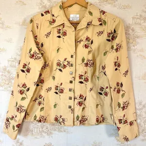 Y2K Christopher & Banks Butter Yellow Floral Embroidered Cottagecore Jacket L thumbnail 1