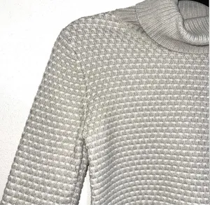 J. Crew Factory Turtleneck Sweater Beige Gray & White Tight Knit thumbnail 3