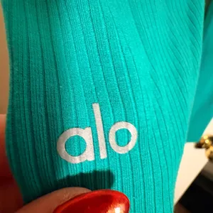 Alo Yoga Blissful Ribbed High Waist 7/8 Leggings Ocean Teal S thumbnail 4
