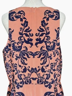 Amanda Uprichard Pink Coral and‎ Navy 100% Silk Floral Mini Dress Sz L thumbnail 6