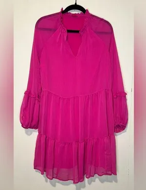 Vince Camuto Long Sleeve 3 Tiered Hot Pink Mini Dress L17 51325 thumbnail 1