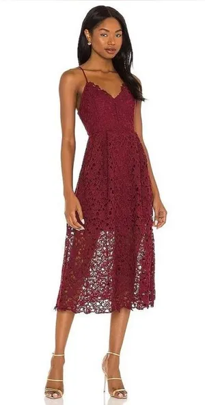 Astr the Label Lace A Line Burgundy Midi Dress Large thumbnail 1