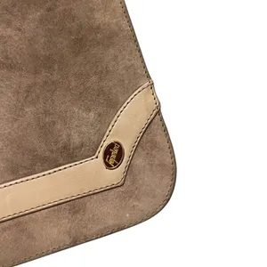 Vintage Rectangular Shoulder Bag Purse Taupe Suede Boho Chic Western Retro Black thumbnail 4