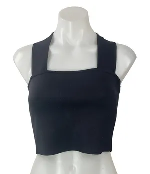 Aritzia Babaton Black Sleeveless Knit Cross Back Square Neck Crop Tank Top Sz M thumbnail 1