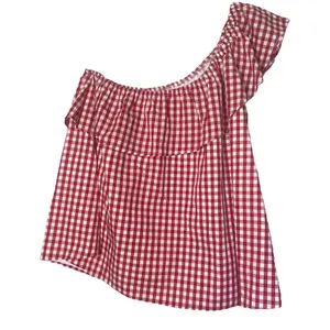 Lauren James Red White Gingham One Shoulder Top Tomato Girl Summer Blouse M‎ thumbnail 4