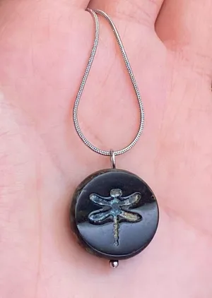 Handmade boho fairy dragonfly quality Czech glass bead & stainless steel necklace🍃 thumbnail 3